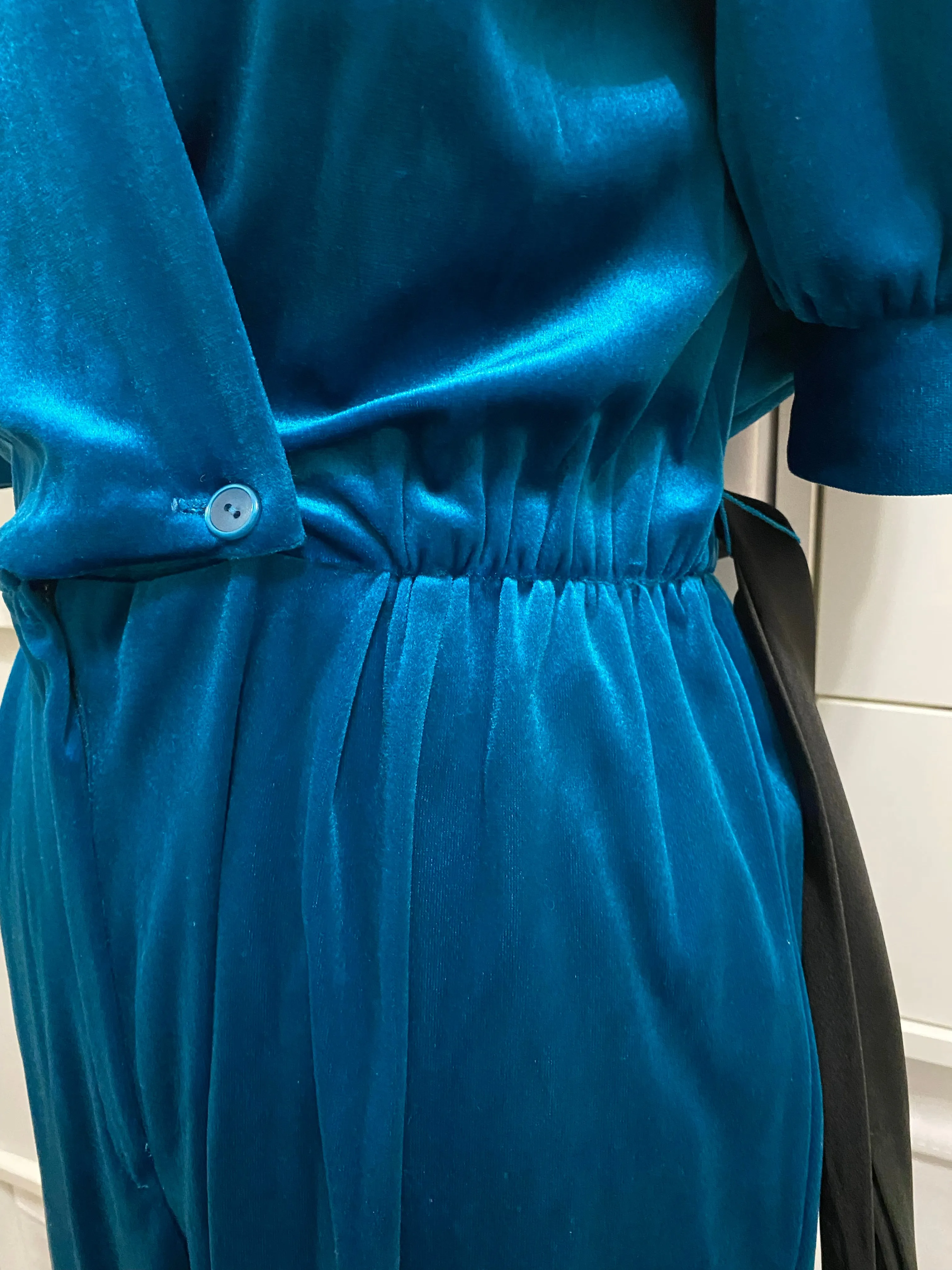 80’s Velvet Teal Jumpsuit (M)