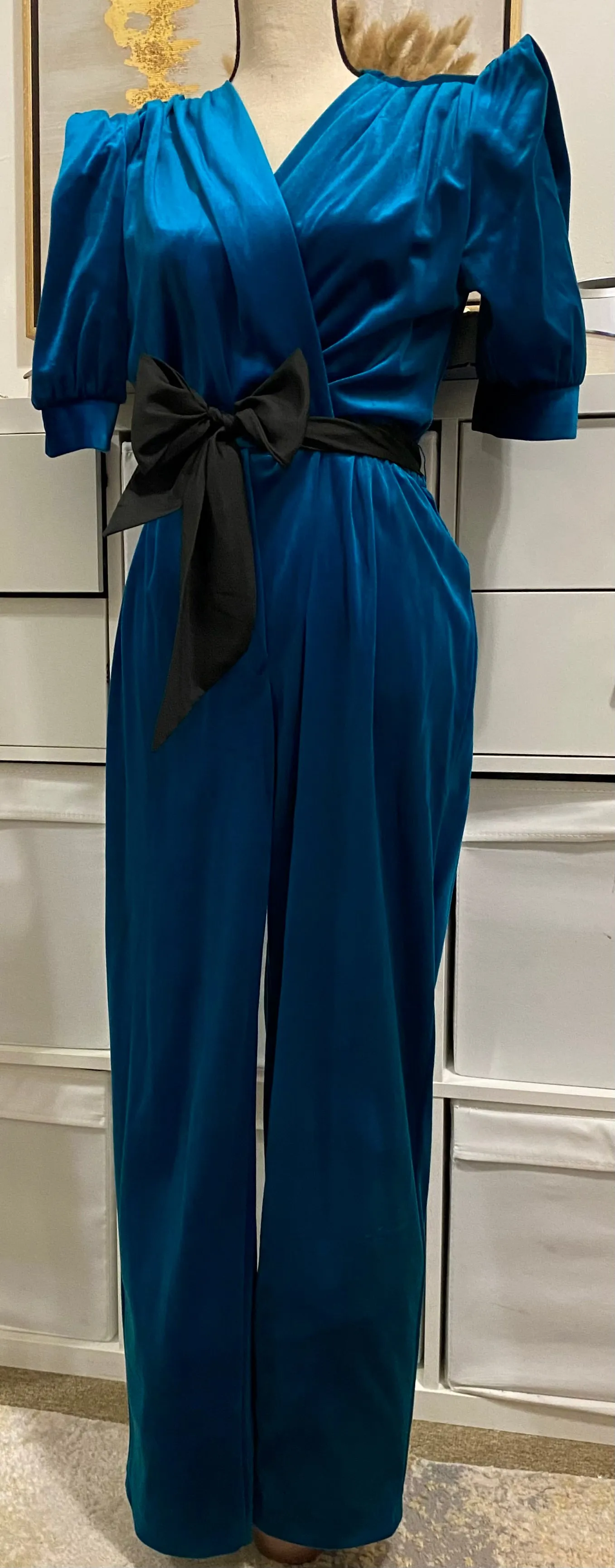 80’s Velvet Teal Jumpsuit (M)