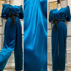 80’s Velvet Teal Jumpsuit (M)