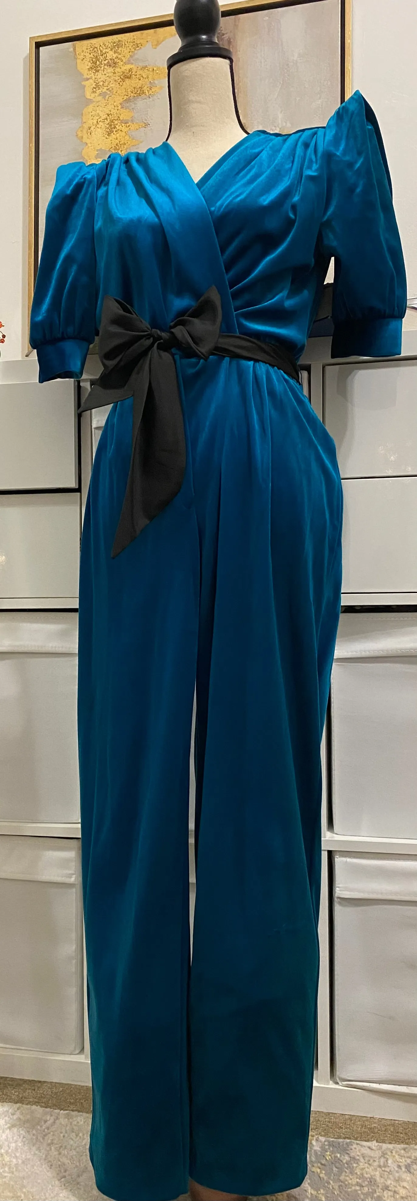 80’s Velvet Teal Jumpsuit (M)