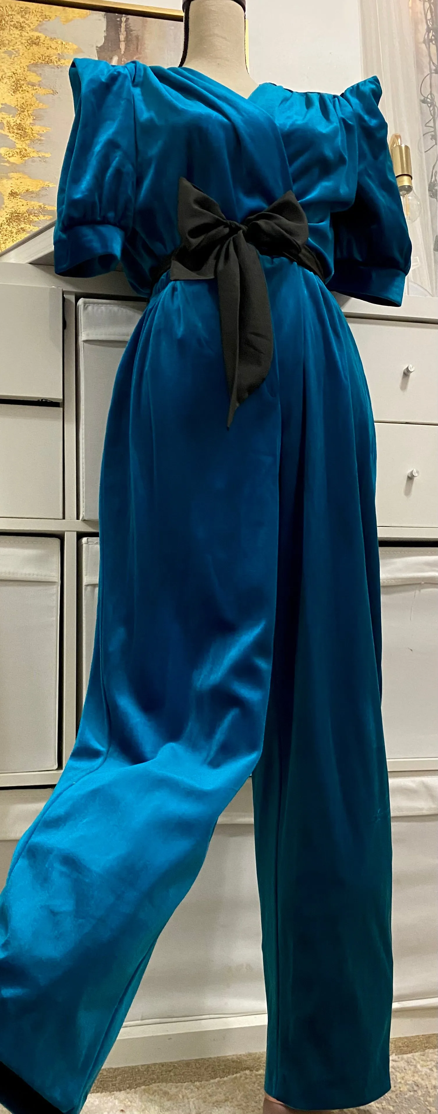 80’s Velvet Teal Jumpsuit (M)