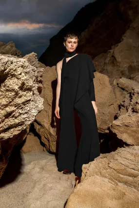 Asymmetric Volute Jumpsuit Black