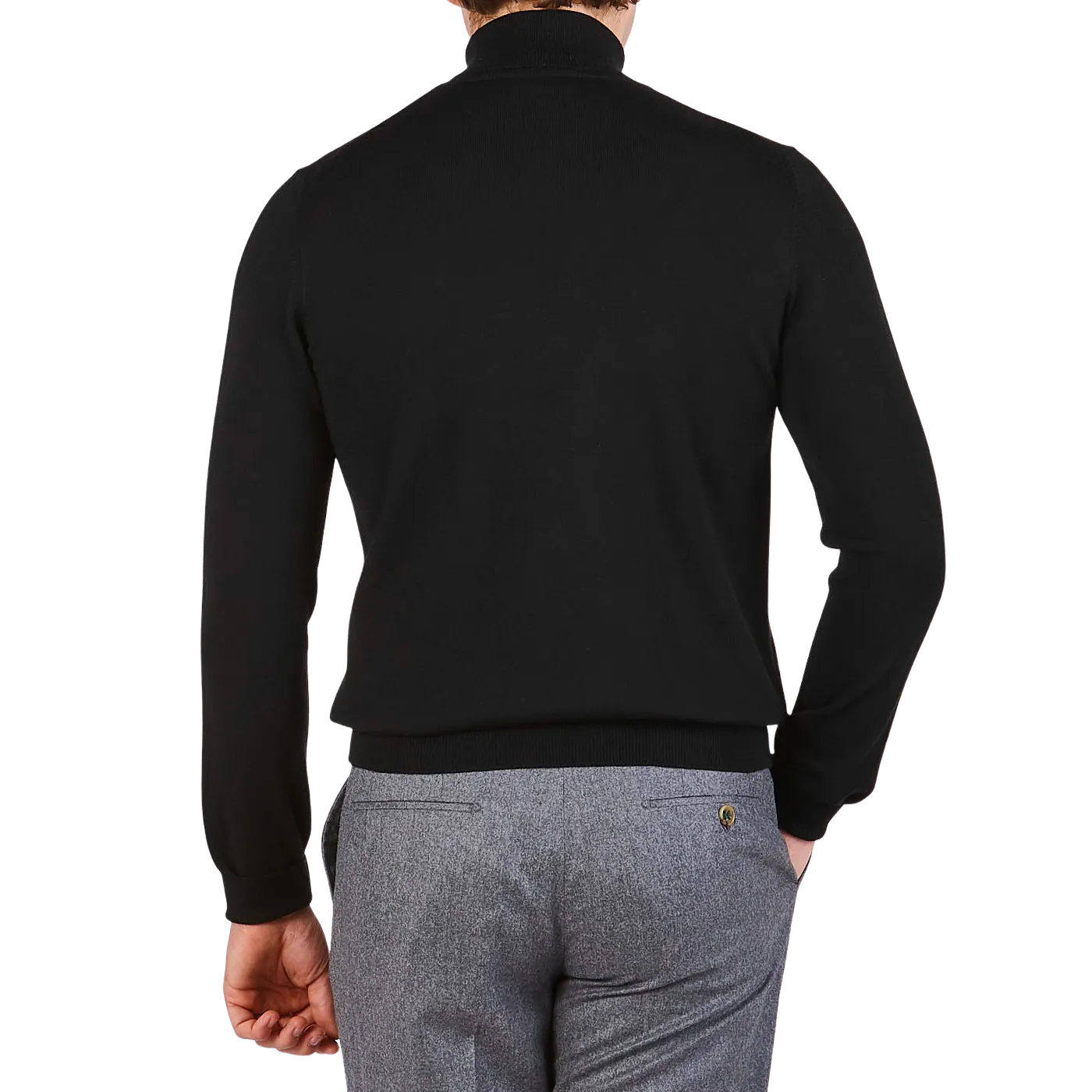 Black Extra Fine Merino Roll Neck