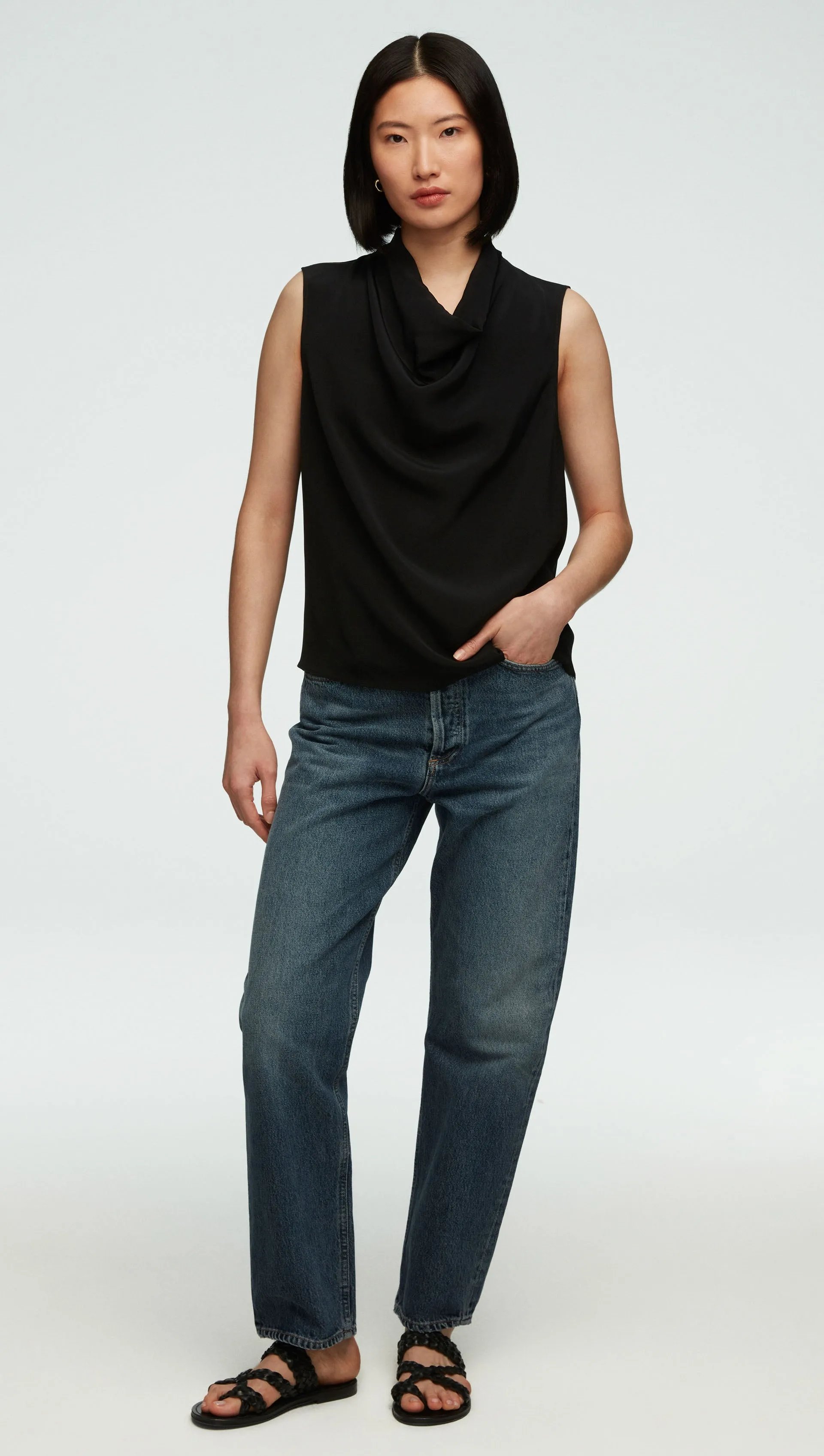Cowl Top in Silk Crepe | Black