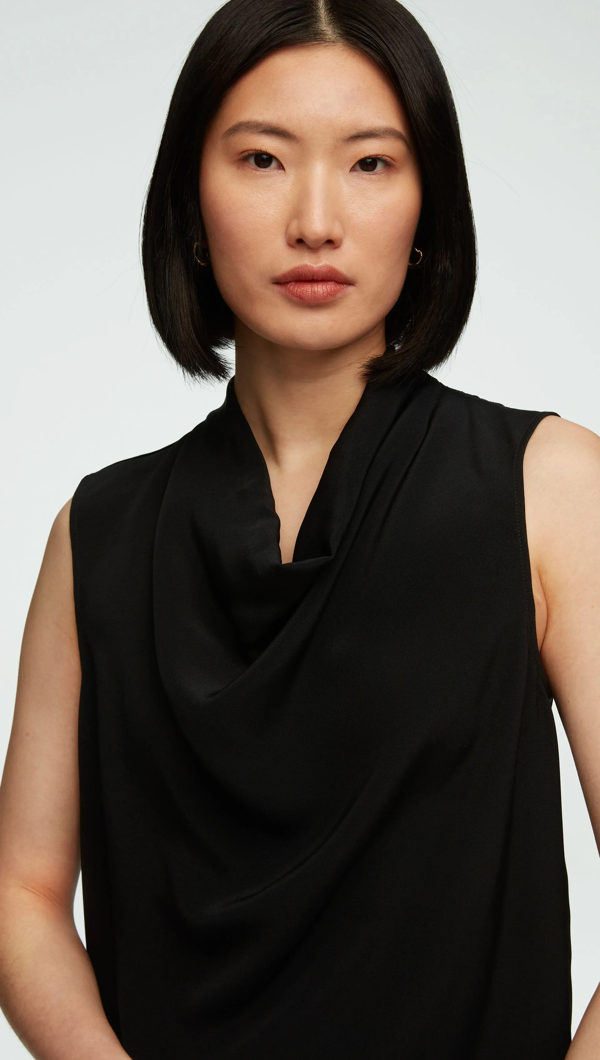 Cowl Top in Silk Crepe | Black