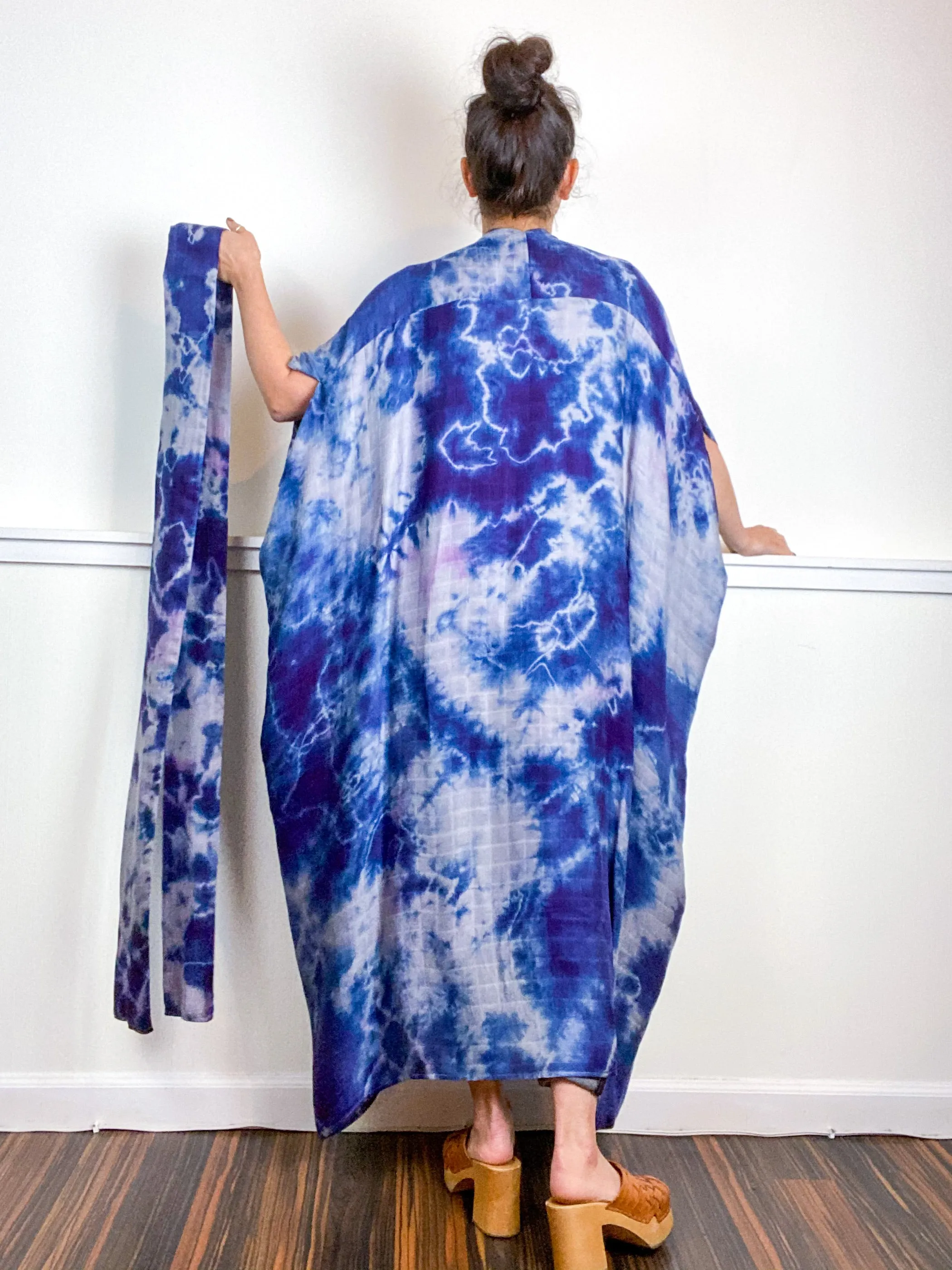Hand-Dyed High Low Kimono Bamboo Blueberry
