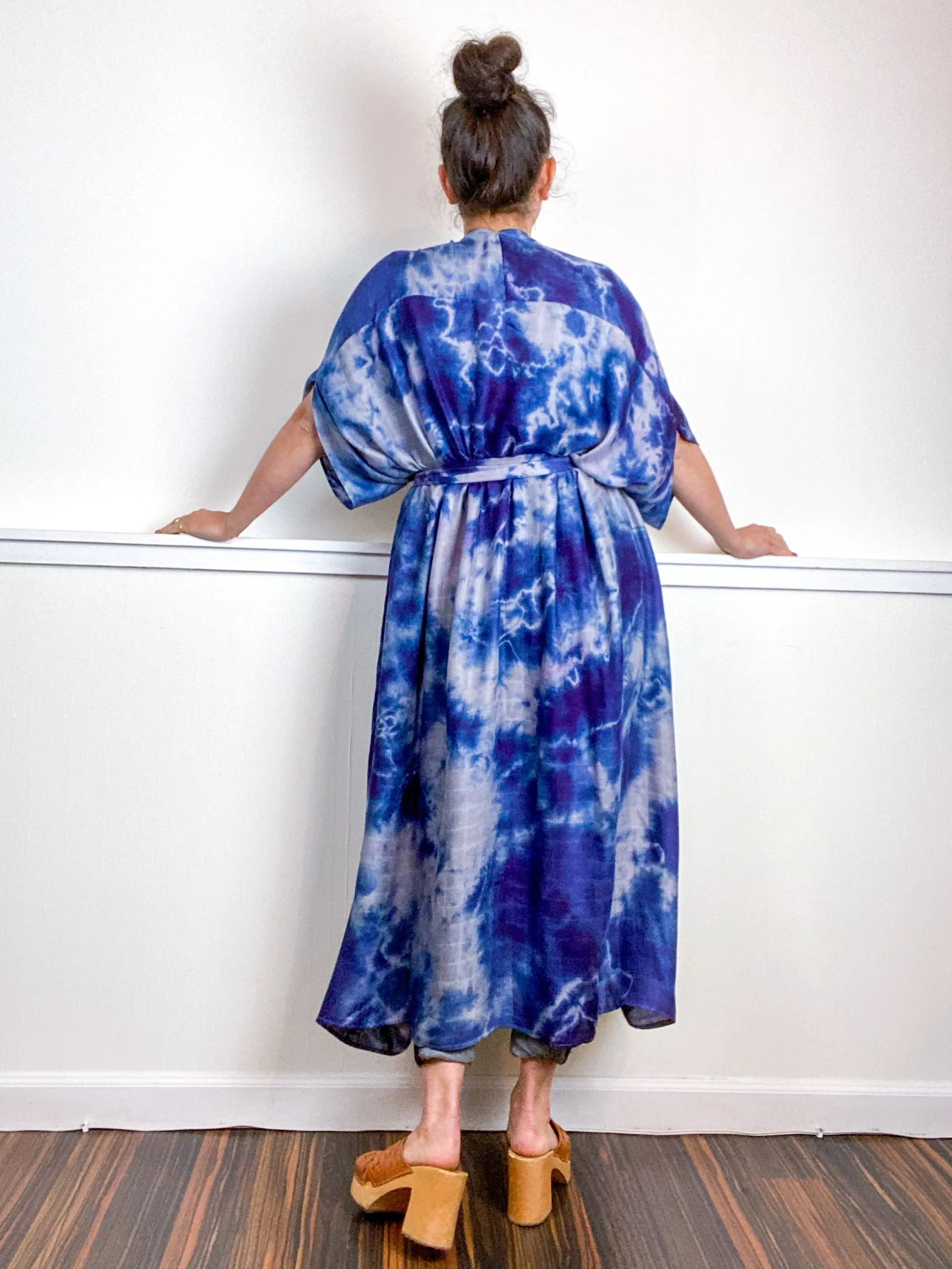 Hand-Dyed High Low Kimono Bamboo Blueberry