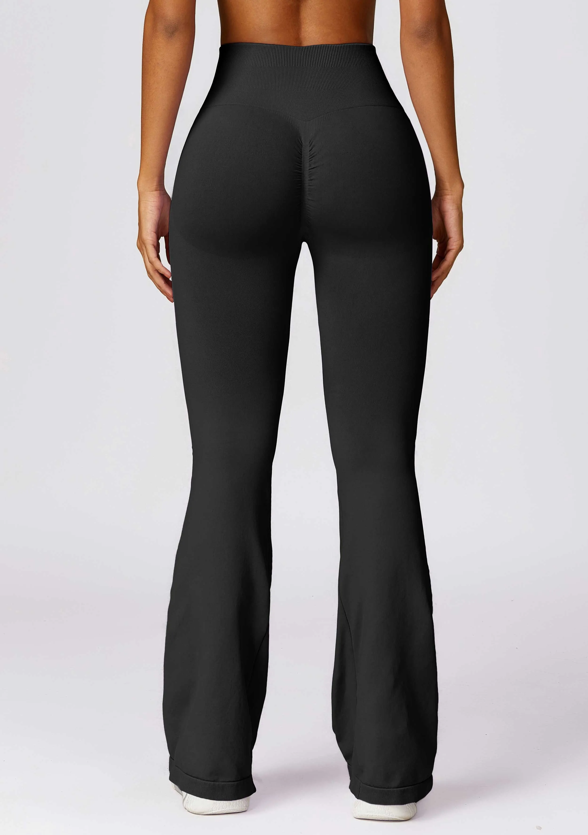HR7502-2-Wide-leg seamless hip-lifting yoga flared pants, high-waisted slightly flared casual sports pants for tummy control