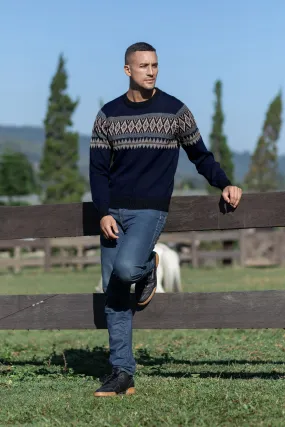 Men's 100% Alpaca Geometric-Patterned Blue Pullover Sweater - Sea Breeze | NOVICA