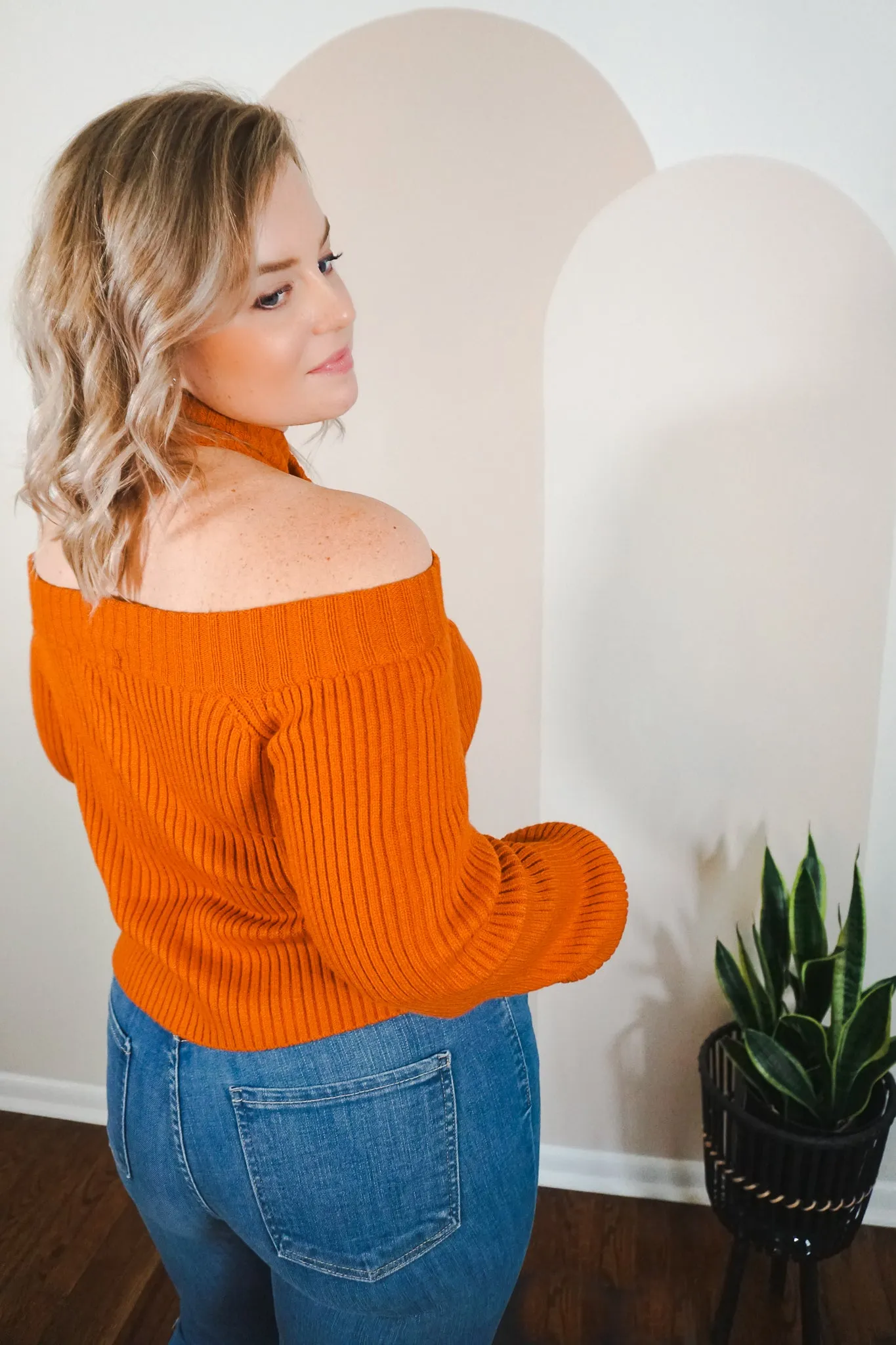 Off-The-Shoulder Cropped Sweater