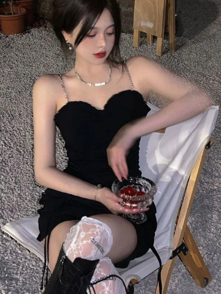 Sexy Black Slip Dress Strapless Bodycon Off Shoulder Ruched Wrap Slim Mini Short Dresses Club Outfits Women Fashion