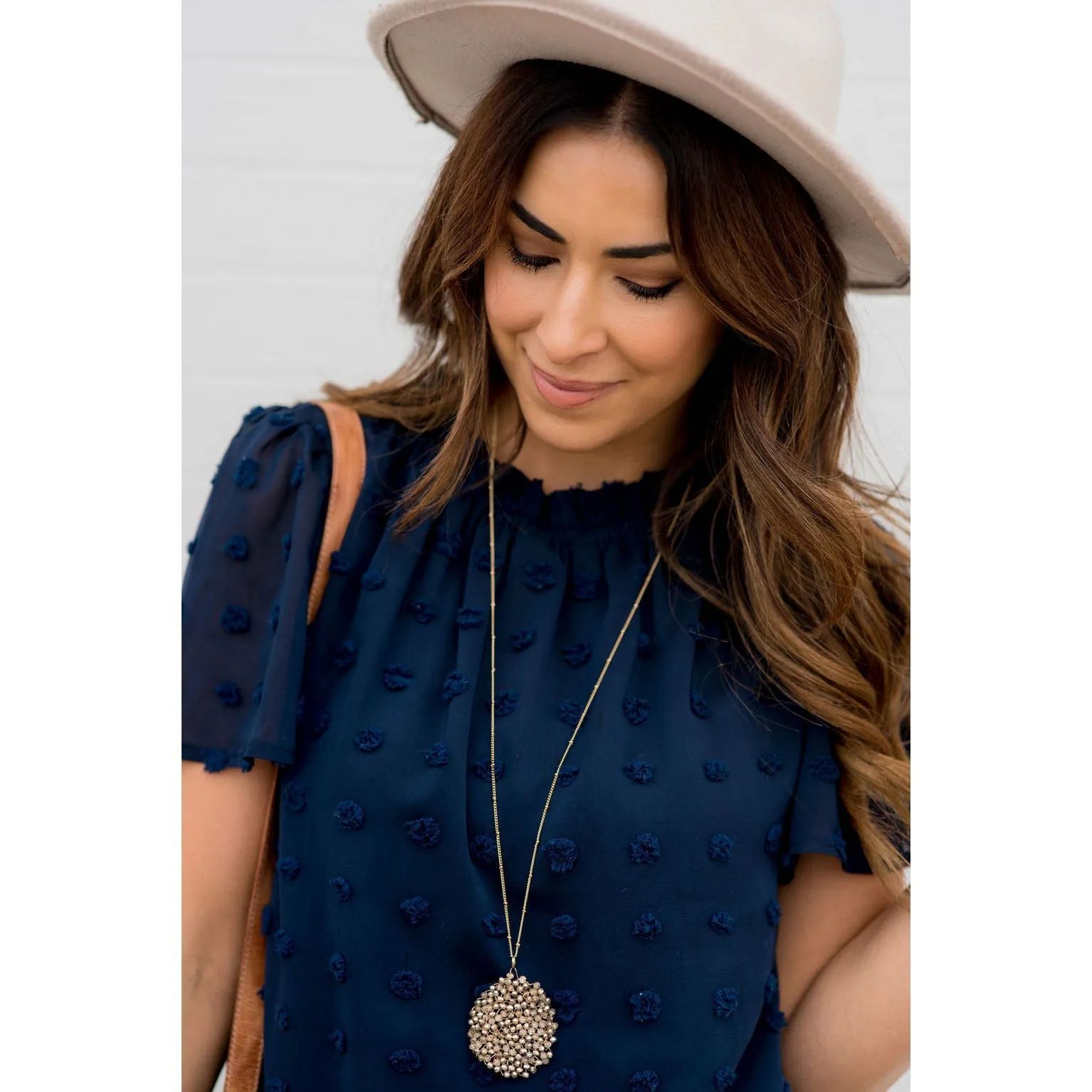 Swiss Dot Cinched Neck Blouse