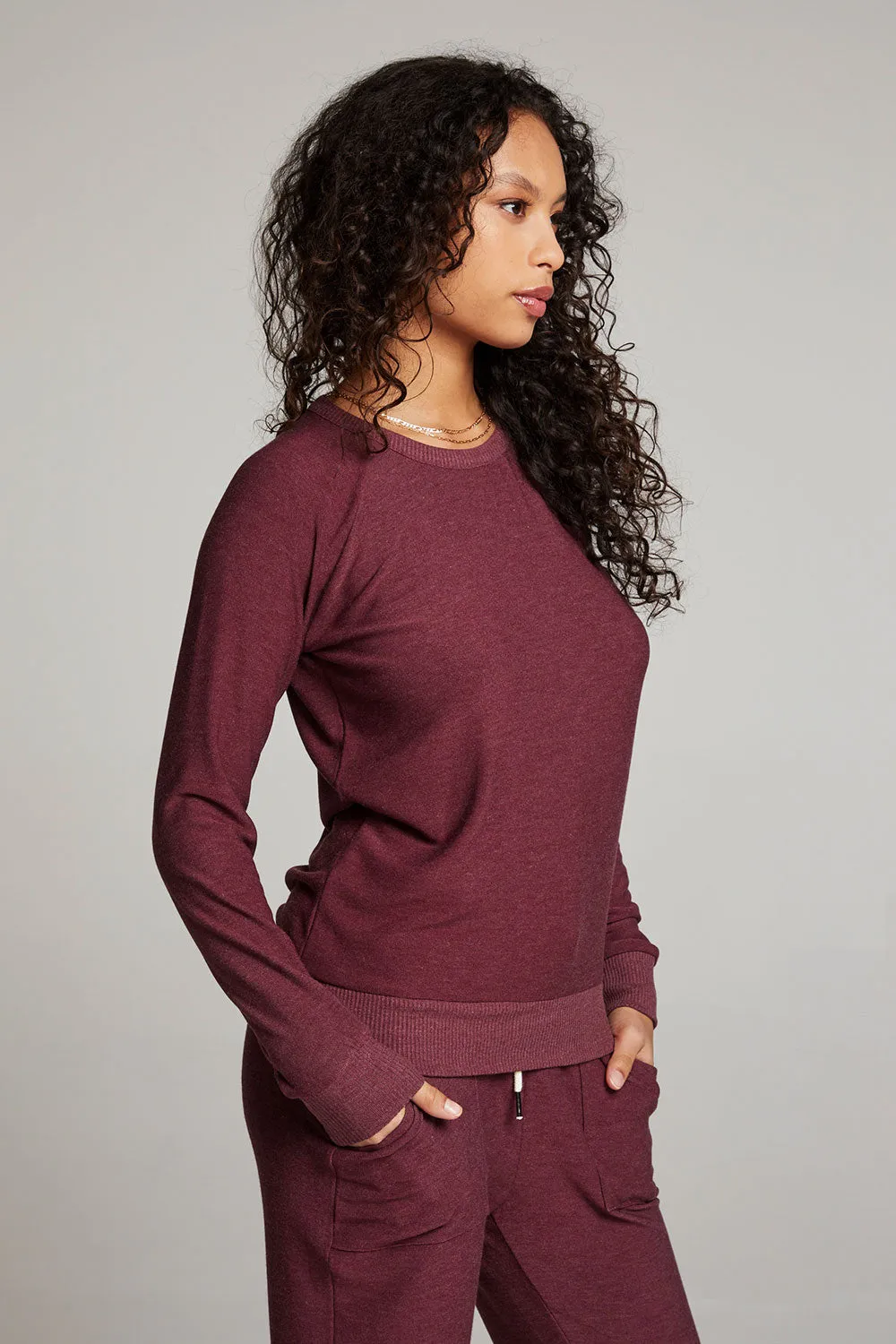 Wine Red Long Sleeve Raglan Pullover
