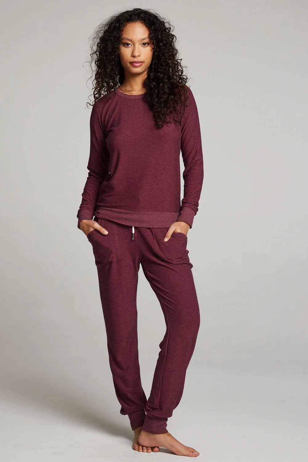 Wine Red Long Sleeve Raglan Pullover