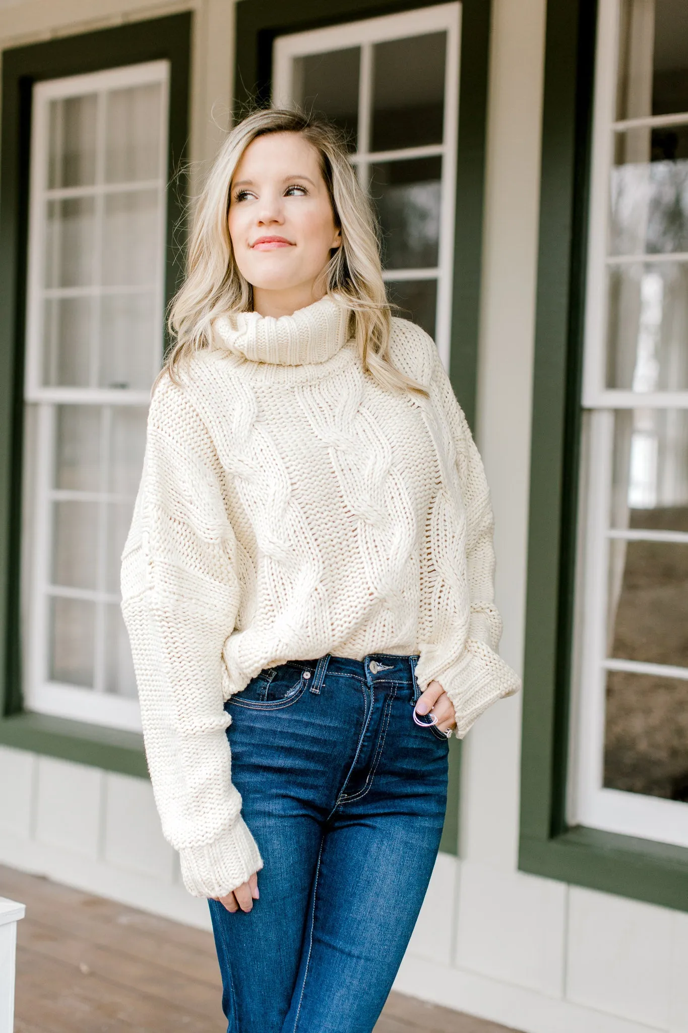 X Happy Go Lucky Ivory Cable Knit Sweater
