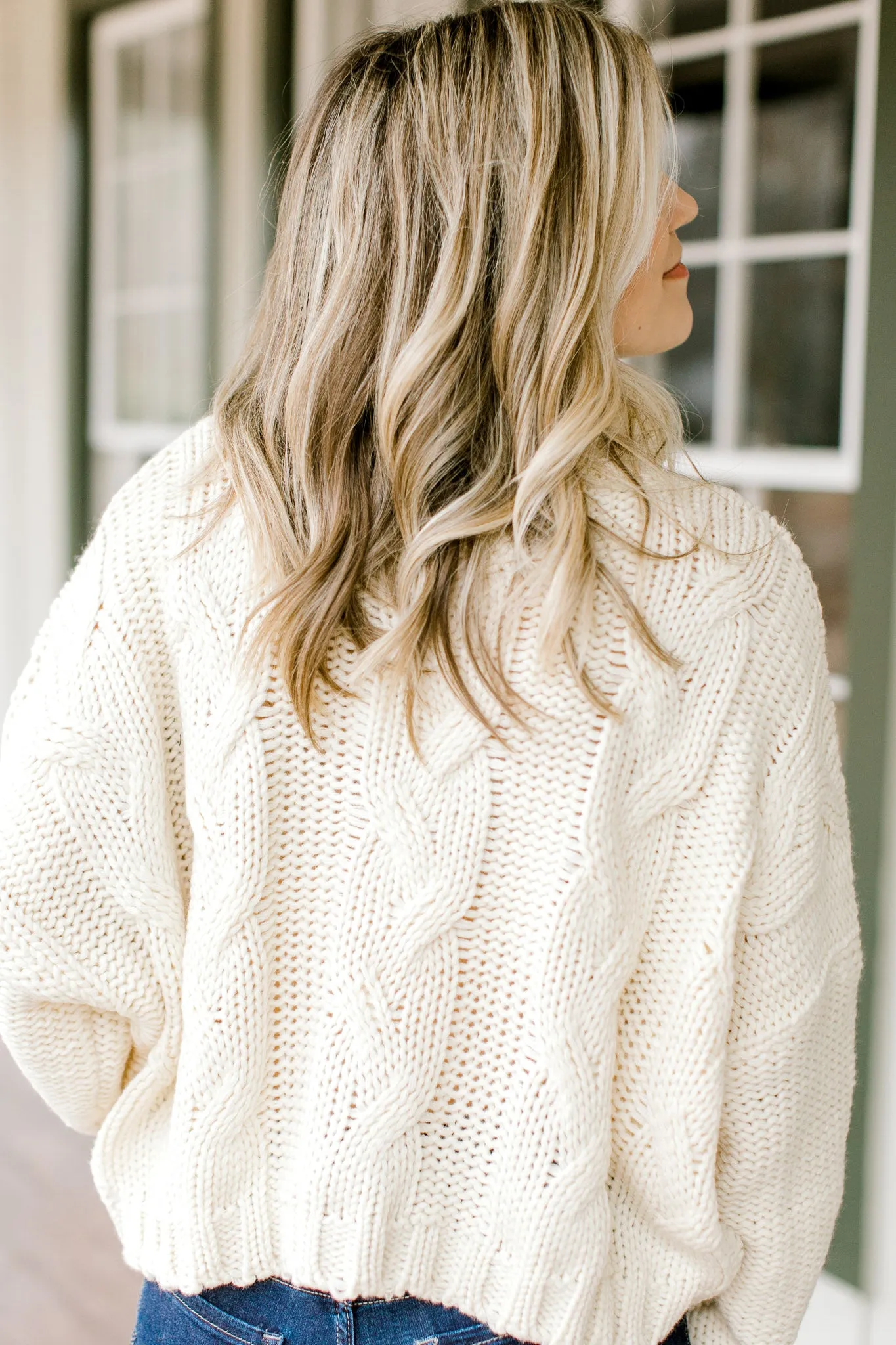 X Happy Go Lucky Ivory Cable Knit Sweater